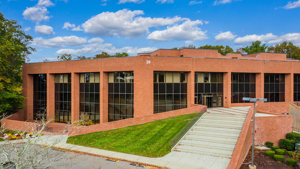 Modern Framatome office building in Mansfield Massachusetts with professional landscaping and entrance